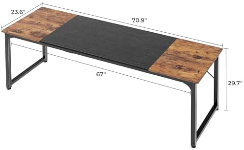 Huuger Computer Desk, 70 Inch Office Desk, Gaming Desk with Storage, Writing Desk Work Desk for Home Office, Study, Long Simple Desk, Large Legroom, Metal Frame, Rustic Brown and Black - Image 3