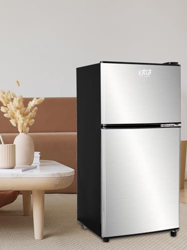 KRIB BLING 3.5 Cu.Ft Mini Fridge,Small Refrigerator 7 Level Adjustable Thermostat Removable Shelves with Stainless Steel 2 door for Office Dorm Apartment Silver - Image 5