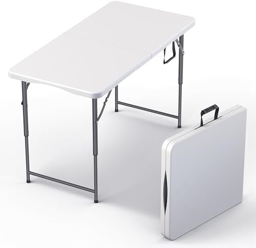 4 Feet Foldable Table Adjustable Height with Built in Handle, Steel Legs | 4FT Heavy Duty Portable | Perfect for Party Dining Wedding Events Picnic Indoor Outdoor Camping Utility Folding - 4 Foot by OurModernSpace
