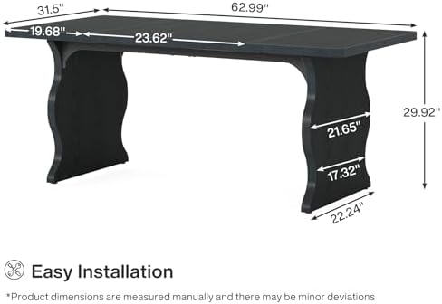 Tribesigns 63" Large Desk for Home Office, Spacious Executive Computer Desk with Ample Leg Room, Double PC Gaming Writing Table Study Desk with Sturdy Legs, Black - Image 2