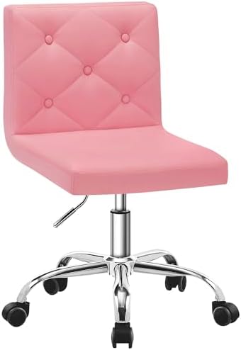 VECELO PU Leather Mid-Back Armless Vanity Chair Adjustable Height 360° Rolling Swivel for Home Office Work by VECELO