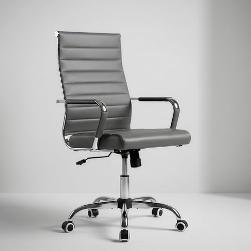 Okeysen Grey Office Desk Chair, Ergonomic Leather Modern Conference Room Chairs, Executive Ribbed Adjustable Swivel Rolling Chair for Home Office. by Okeysen