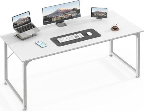 Huuger Computer Desk, 55 Inch Home Office Desk, Gaming Writing Work from Home Study Desk, Large Legroom, Sturdy Metal Frame, Modern Simple, White by Huuger