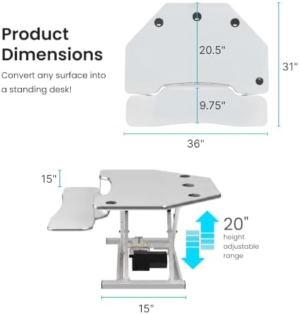VERSADESK PowerPro 36 Inch Electric Corner Standing Desk Converter, Motorized Height Adjustable Sit-Stand Desk Riser, Dual Monitor & Laptop Workstation with Keyboard Tray, White - Image 3