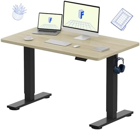 FLEXISPOT EN1 One-Piece Standing Desk, Electric Adjustable with 4 Memory Presets, 176 LBS Capacity, Stable & Quiet, Seamless Desktop for Home Office & Dual Monitors, 48"x30" White Wood Grain by Unknown