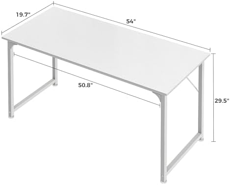 Huuger Computer Desk, 55 Inch Home Office Desk, Gaming Writing Work from Home Study Desk, Large Legroom, Sturdy Metal Frame, Modern Simple, White - Image 3
