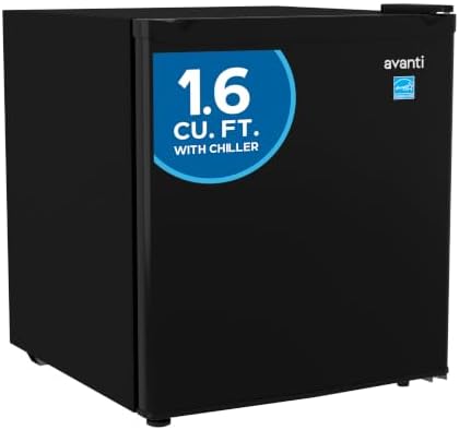Avanti Mini Fridge 1.6 Cu. Ft. Compact Refrigerator for Dorm, Office & Bedroom, Chiller Compartment, Glass Shelf, Reversible Door, ENERGY STAR, Black by AvantiProducts