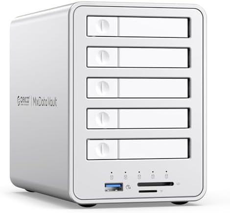 ORICO 2.5-inch All-Flash Enclosure 5 Gbps Data Transfer, 10 Gbps USB Hub, Supports up to 40TB SSD/HDD, Ideal for Video Editing & Photography – No 3.5-inch Drives (5 Bay) by ORICO