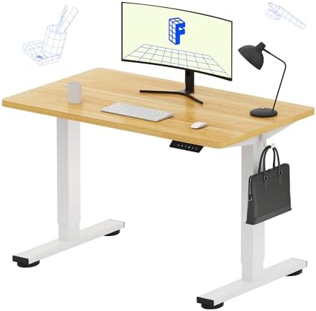 FLEXISPOT EN1 One-Piece Standing Desk, Electric Adjustable with 4 Memory Presets, 176 LBS Capacity, Stable & Quiet, Seamless Desktop for Home Office & Dual Monitors, 40"x24" Maple(White Frame) by Unknown