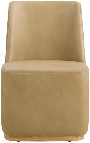CHITA Rolling Dining Chair on Casters Set of 2, Faux Leather in Tan - Image 3