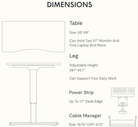 FLEXISPOT EN2 55"x28" Whole-Piece Standing Desk with Power Strip - Image 6