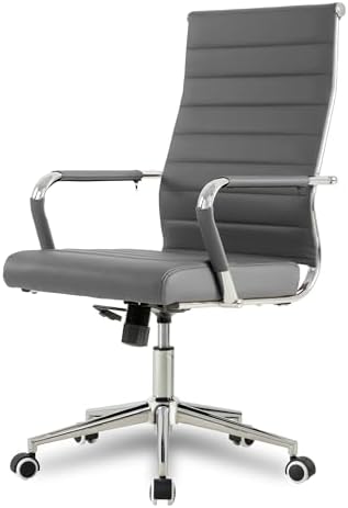 Okeysen Office Desk Chair, Ergonomic Leather Modern Conference Room Chairs, Executive Ribbed Height Adjustable Swivel Rolling Chair for Home Office Set of 1. (Grey) by Lepdep