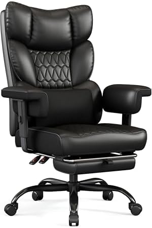 Misolant Big and Tall Office Chair with Footrest, High Back Executive Desk Chair with Adjustable Lift Armrest, 155°Recline，Lumbar Support Pillow, Faux Leather Gaming Chairs for Home or Office Black by Misolant