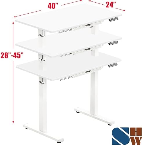 SHW 40-Inch Electric Height Adjustable Standing Desk w/Drawer, White - Image 2