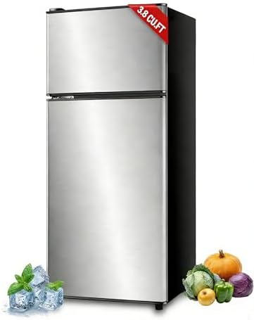 Refrigerator with Freezer 3.8 Cu.Ft Top-Freezer Compact frige Silver by KRIBBLING