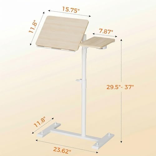 Aothia Small Standing Desk Rolling Table Adjustable Height, Laptop Mobile Stand with Wheels, Overbed Table, Portable Computer Workstation with Tiltable Desktop for Teacher Classroom Home Office, Oak - Image 2