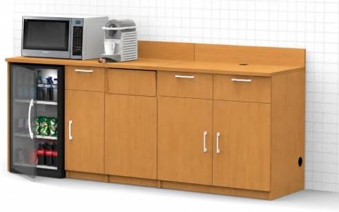 BREAKtime Breakroom Cabinet with Mini Fridge Space, 2-Door Storage & Trash Bin, Fully Assembled, 90" W x 24" D x 36" H, Trash Bin Included, Appliances Not Included, Beech - Image 3