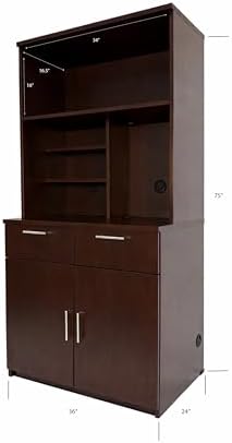 BREAKtime Breakroom Cabinet with 2-Door Base Storage & Upper Hutch, Microwave Space, Fully Assembled, 36" W x 24" D x 75" H, Appliances Not Included, Espresso - Image 3