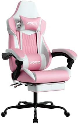 Gaming Chair with Footrest, High Back Gaming Chairs PVC Leather Ergonomic Gamer Chair with Adjustable Headrest Lumbar Support Racing Style Video Gaming Chair for Office/Home (Pink) by WOTSTA
