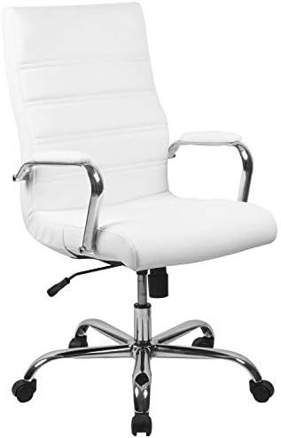 Flash Furniture Whitney High-Back Swivel LeatherSoft Desk Chair with Padded Seat and Armrests, Adjustable Height Padded Office Chair, White/Chrome by FlashFurniture