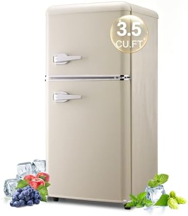 Retro Mini Fridge with Freezer 3.5 Cu. Ft, Small Refrigerator Dual Door by BINMIT