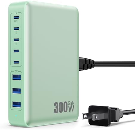 USB C Charger 300W USB C Charger Block, 8-Ports GaN IV Fast Charging Station Hub,PD 100W Laptop Charger Adapter,for MacBook Pro/Air/iPad/iPhone16/15/14/Apple Watch/DELL/Samsung for Home Office by GKUTW