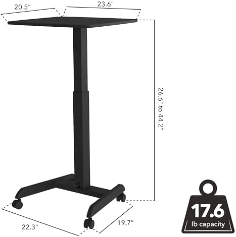 Mount-It! Rolling Laptop Desk Adjustable Height (29.6”-44.2”), Mobile Workstation Cart with 23.6” x 20.5” Desktop, Small Sit-Stand Desk for Home, Office, or Classroom in Black - Image 2