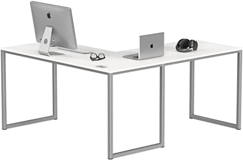 SHW Mission 55 x 60 L-Shape Home Office Computer Desk, White by SHW