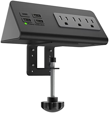 Nightstand Edge Mount Power Strip with USB-C Ports Tabletop Desk Clamp Power Sockets with 3 AC Outlets &4 Fast Charging USB Ports for Home Office Hotel and Dormitory by Emerising