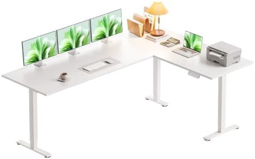 Casaottima 71 Inch L Shaped Electric Standing Desk, Home Office, White by Casaottima