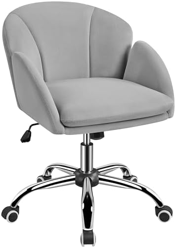 Yaheetech Light Gray Petal Velvet Makeup Vanity Desk Chair, Swivel Wheels by Yaheetech