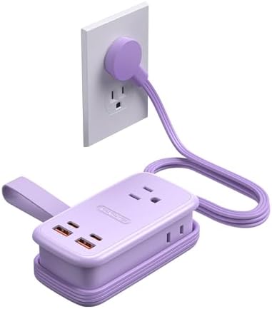 NTONPOWER GAN Ultra 65W USB Fast Charging Station, 7 in 1 Travel Power Strip with 3 Outlets 4 USB (2 USB C), Extension Cord 4ft, Cruise Essentials Compatible with MacBook, iPhone,Purple by NTONPOWER