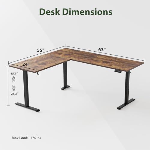 Agilestic 63 x 55 Inch L Shaped Electric Standing Desk, Rustic Brown - Image 3