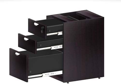 Boss Office Products Belarus Executive U-Shape Curved Bow Desk with Hutch and File Storage Pedestal, 71", Mocha - Image 7