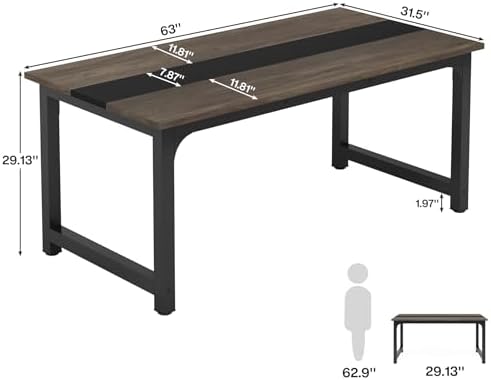 Tribesigns 63” Executive Desk, Large Office Computer Desk with Thicken Frame, Modern Simple Workstation Business Furniture for Home Office, Vintage Grey/Black - Image 2
