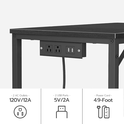 HOOBRO Computer Desk, 31.5 Inch Small Desk with Power Outlet, Writing Table with USB Charging Ports and 3 Hooks for Home Office, Study Room, Bedroom, Easy to Assemble, Rustic Brown and Black BF40UDN01 - Image 5