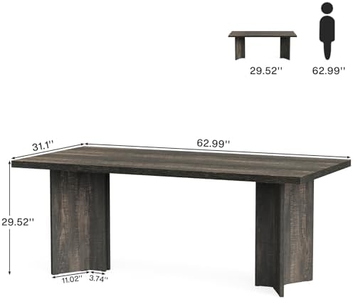Tribesigns 63-inch Executive Desk, Vintage Office Computer Desk with Large Tabletop, Farmhouse Wood Writing Conference Table Workstation for Home Office, Study, Dark Gray - Image 2