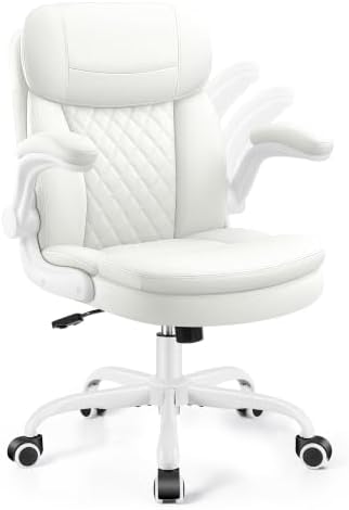 Leather Office Chair, White Computer Desk Chair with Dual Back Support by StellaMia