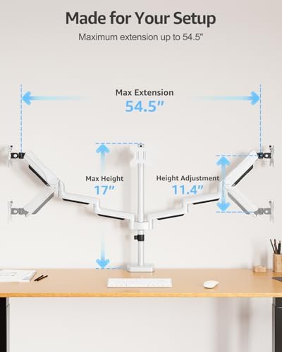 MOUNTUP Triple Monitor Stand Mount - 3 Monitors Desk Mount for Computer Screens Up to 27 inch, Triple Monitor Arm, Heavy Duty Monitors Stand, Each Arm Holds 4.4-19.8 lbs, White - Image 3