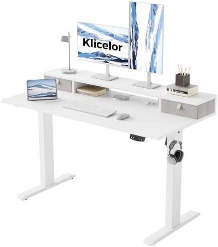 Klicelor 48 x23 Inch Electric Standing Desk with Drawers, Adjustable Height Small Sit Stand Desk for Home Office, Compact Computer Workstation with Storage– White by Klicelor
