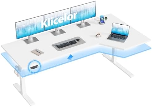 Klicelor L Shaped Standing Desk 63 x 35.4 Inch, Electric Height Adjustable Corner Desk for Home Office Workstation, Ergonomic Sit Stand Computer Table with Memory Controller, White by Klicelor