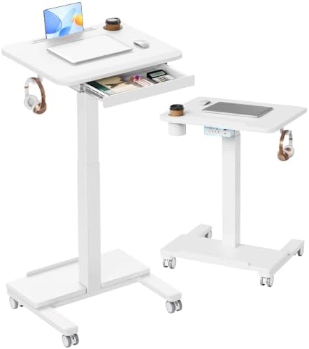 HUANUO 24" Small Mobile Standing Desk with Drawer and Charging Station by HUANUO