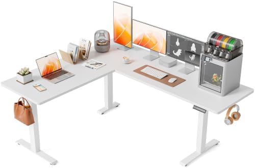 FEZIBO 75" x 63" L-Shaped Standing Desk - Adjustable Corner Desk L Shape, L-Shaped Adjustable Desk with Splice Board, L Shape Standing Desk, White by FEZIBO