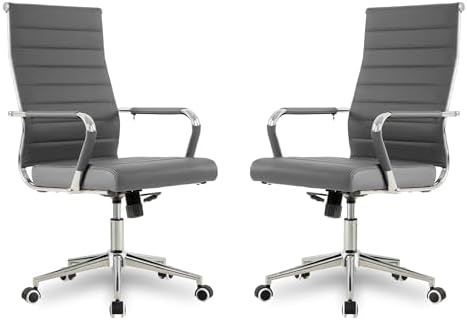 Okeysen Office Desk Chair, Ergonomic Leather Modern Conference Room Chairs, Executive Ribbed Height Adjustable Swivel Rolling Chair for Home Office Set of 2. (Grey) by Lepdep