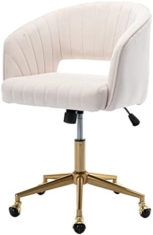 Nrizc Velvet Office Desk Chair, Upholstered Home Office Desk Chairs with Adjustable Swivel Wheels, Ergonomic Office Chair for Living Room, Bedroom, Office, Vanity Study (Beige) by Nrizc