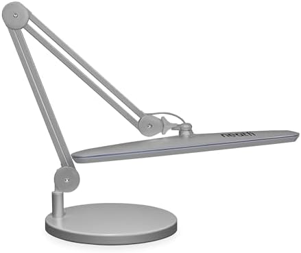 Neatfi XL 24W LED Desk Lamp – 2,200 Lumens | 23” Wide Shade | Dimmable Eye-Caring Task Light | Adjustable Arm | Office, Study, Crafting & Nail Techs (Silver, Non-CCT with Base) by Neatfi