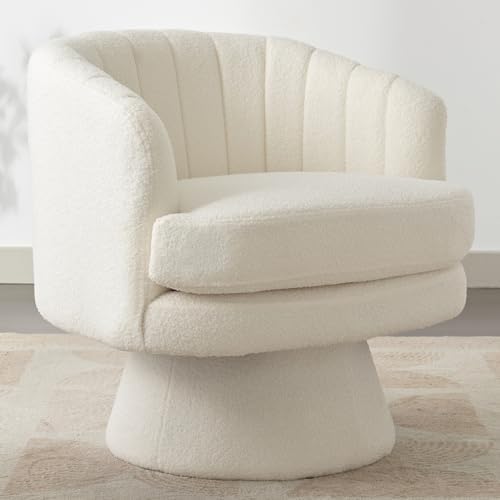 CANMOV Swivel Accent Chair with Armrest, Modern 360 Degree Swivel Barrel Chair with Curve Back and Soft Cushion,Comfy Round Sherpa Teddy Armchair Single Sofa for Living Room,Bedroom,Waiting Room,Beige by CANMOV
