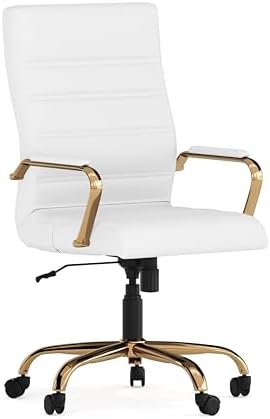 Flash Furniture High Back White LeatherSoft Executive Swivel Office Chair with Gold Frame and Arms by FlashFurniture