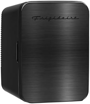 Frigidaire Mini Personal Fridge Cooler, Countertop, Holds Up to 10L/15 Cans, Brushed Black Stainless Rugged Design, Portable for Skincare, Makeup, Car, Office, Bedroom, Dorm Room, or Cabin by Unknown
