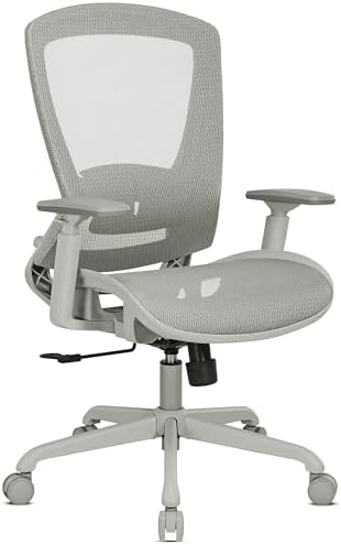 ELABEST Mesh Office Chair,Ergonomic Computer Desk Chair,Sturdy Task Chair- Adjustable Lumbar Support & Armrests,Tilt Function,Comfort Wide Seat,Swivel Home Office Chair (Grey Frame Grey Mesh) by ELABEST